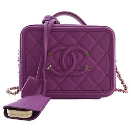 Chanel Vanity Case Piccolo CC Filigree in Pelle Caviar Viola