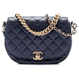 Chanel Blue CC Quilted Lambskin Chain Handle Half Moon Flap