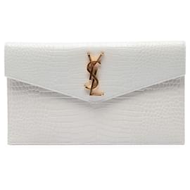 Pouch Uptown Saint Laurent in pelle embossed effetto coccodrillo bianca