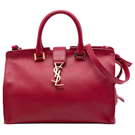 Saint Laurent Red Small Leather Monogram Downtown Cabas Satchel