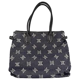 Céline Bolso Tote Celine de cuero y denim azul marino