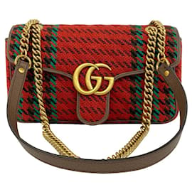 Borsa a tracolla Gucci GG Marmont in tweed e pelle con logo hardware