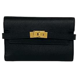 Hermès Hermes Kelly Wallet Medium aus schwarzem Epsom-Leder