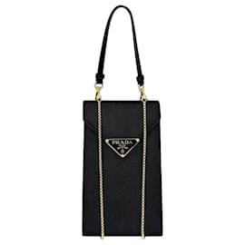 Borsa a spalla mini con catena Prada da donna con logo Triangle in Saffiano