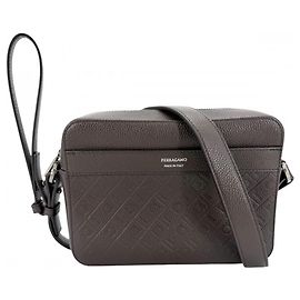 Borsa in pelle marrone monogram per uomo Salvatore Ferragamo