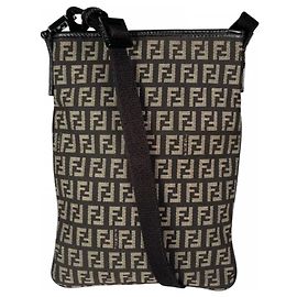 Borsa a tracolla Fendi in tela e pelle marrone