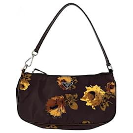 Borsa Prada floreale in nylon e pelle marrone giallo