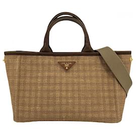 Borsa a tracolla Prada da donna in tela e paglia marrone
