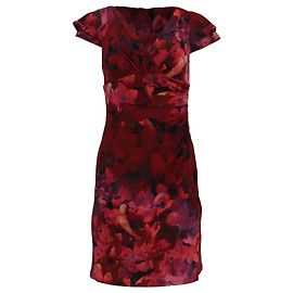 Mini abito a stampa floreale Lauren Ralph Lauren in poliestere burgundy