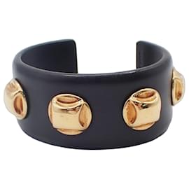 Céline Celine Bracciale rigido con borchie in pelle e metallo placcato
