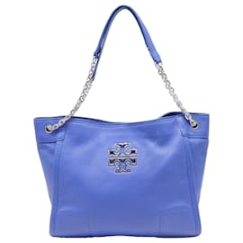 Tory Burch Britten kleine Chain Tote Bag aus blauem Leder