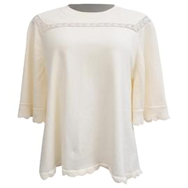 See by Chloé Pullover mit Hemdärmeln und gewellten Akzenten aus cremefarbener Baumwolle