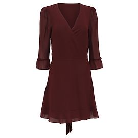 Vestido mini con detalle cruzado Reformation en viscosa burgundy