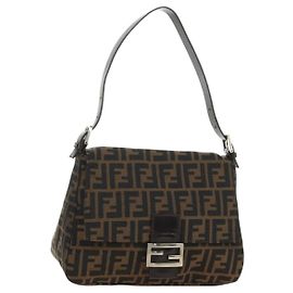 FENDI Zucca Canvas Mamma Baguette Shoulder Bag Black Brown
