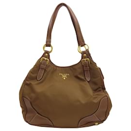 Prada Logo Tote Bag aus Nylon Braun
