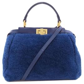 Borsa a mano 2-Way Fendi Peekaboo Mini in pelliccia blu