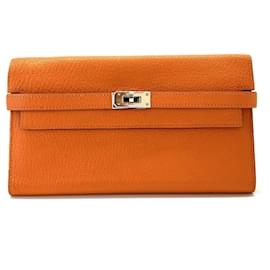 Hermès Hermes Kelly Long Wallet aus Chevre-Leder in Orange