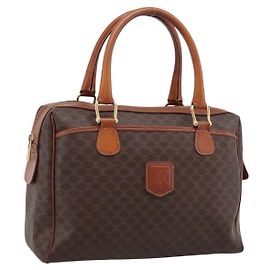 Céline CELINE Borsa Mini Boston in tela Macadam PVC Pelle Marrone Oro Auth 197819A