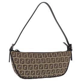 FENDI Zucchino Canvas Accessoire-Tasche Beige Silver 8BR133 Auth yk20873V