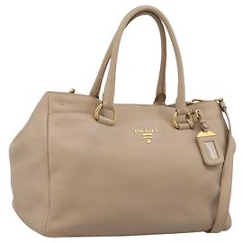 Borsa PRADA Vittero Dino Leather 2way Beige Gold Auth 199142V