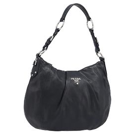 Borsa a tracolla PRADA in pelle nera argento Auth yk20841SAV