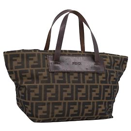 Borsa a mano FENDI Zucca Canvas Nero Marrone Auth 199124
