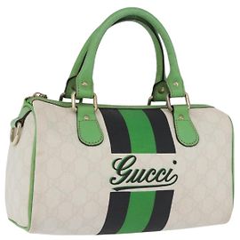 Borsa Boston GUCCI GG Supreme Sherry Line PVC White Gold 190257 Auth 197849A