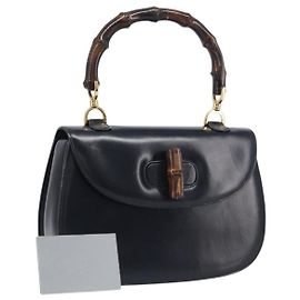 Borsa a mano GUCCI Bamboo in pelle nera e oro 99 00 0633 Auth 199588V