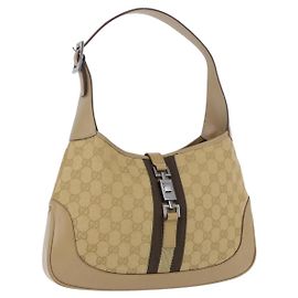 GUCCI GG Canvas Jackie Schultertasche Beige Silver 00963 Auth 199624V