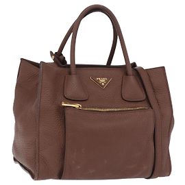 Borsa a mano PRADA in pelle Taurillon 2way Brown Gold Auth am12327V