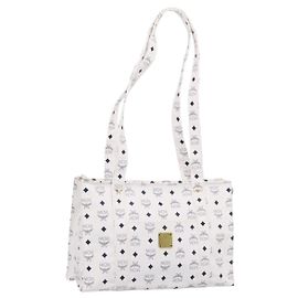 Borsa Tote MCM Vicetos Logogram PVC Leather White Gold Auth 200901