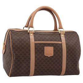 Céline CELINE Macadam Canvas Boston Bag PVC Leder Braun Gold Auth 199217A