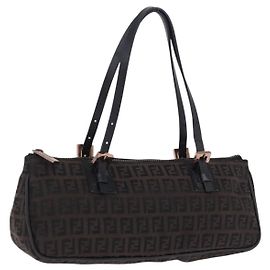 FENDI Zucchino Canvas Handtasche Dunkelbraun Auth 197721A
