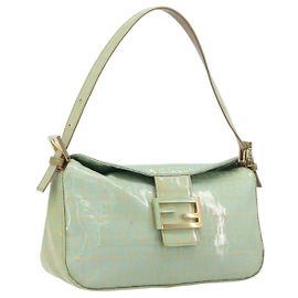 Bolso FENDI Zucchino Canvas Mamma Baguette Coated Canvas Gold Green Auth 200946A