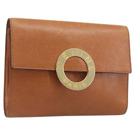 Céline Borsa a pochette CELINE in pelle marrone e oro Auth yk20741A