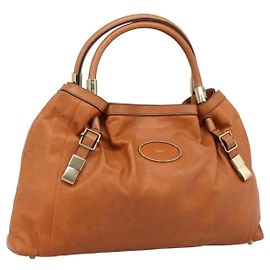 Chloé Borsa Chloe Victoria in pelle marrone tono oro Auth BA15396