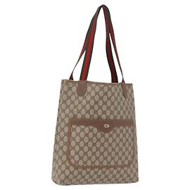 Borsa Tote GUCCI GG Supreme Web Sherry Line PVC Beige Oro 39 02 003 Auth ka5917
