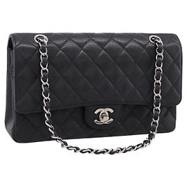 Borsa CHANEL Double Flap Chain Matelasse 23 Caviar Skin Black Auth yk20833SM