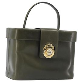 Céline Bolso de mano CELINE Star Ball Vanity de cuero Khaki Gold Auth 199090A
