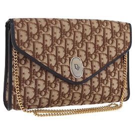 Borsa a tracolla con catena Christian Dior Trotter Canvas Beige Gold Auth 197895A