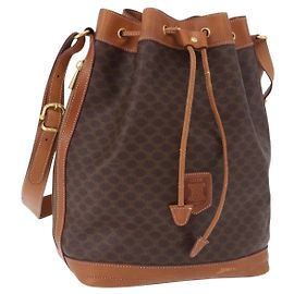 Céline Borsa a tracolla CELINE Macadam Canvas PVC Leather Brown Gold Auth 199630
