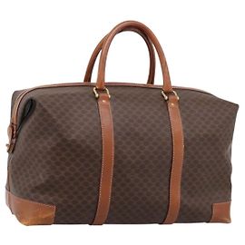 Céline Borsa Boston CELINE Macadam Canvas PVC Leather Brown Gold Auth ka5932