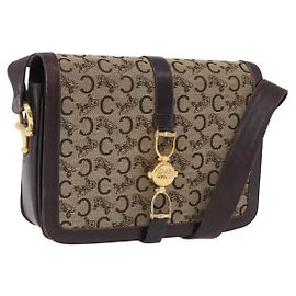 Céline Borsa a tracolla CELINE C Saluki Canvas Beige Gold Tone Auth ep15812