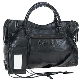 BALENCIAGA Bolsa de mão The City em couro 2way Preta 115748 Auth 197343SAM