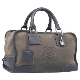 Bolsa de mão LOEWE Americana 28 em camurça cinza prata Auth 200243A