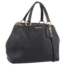 Borsa a mano Miu Miu in pelle 2way Nero Oro Auth yk20869A