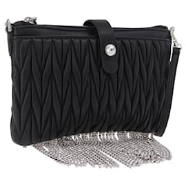 Bolso de hombro Miu Miu Matelassé de cuero negro plata Auth ka5870SAM
