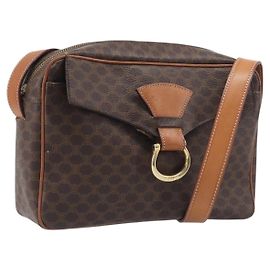 Céline CELINE Macadam Canvas Schultertasche PVC Leder Braun Gold Auth 199592A