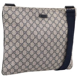 GUCCI GG Supreme Schultertasche PVC Leder Navy Silver 201446 Auth BA15286