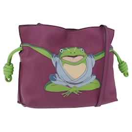 LOEWE x Ghibli Aogaeru Flamenco Clutch Mini Leather Purple Green Auth am12369SM